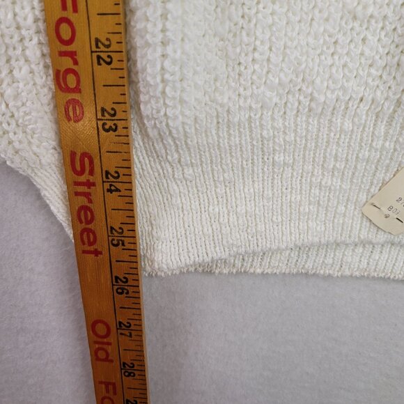 Vintage 90s Sweetree V-Neck Knit Sweater Wide Yellow Stripe Cotton Med Deadstock - Picture 7 of 7